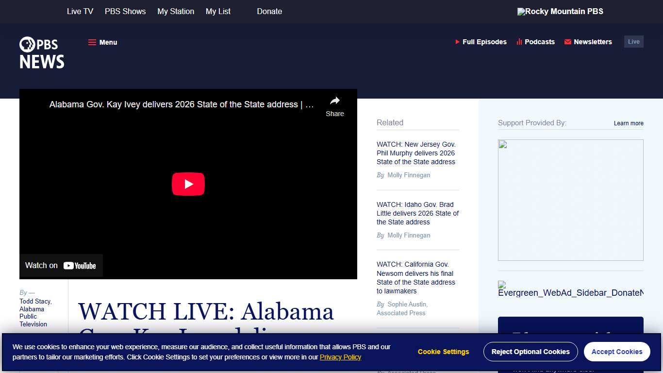 WATCH LIVE: Alabama Gov. Kay Ivey delivers 2026 State of the State address | PBS News