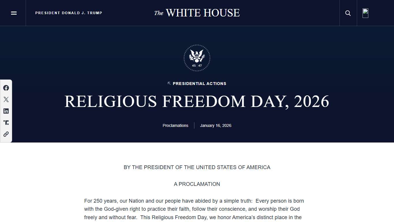 Religious Freedom Day, 2026 – The White House