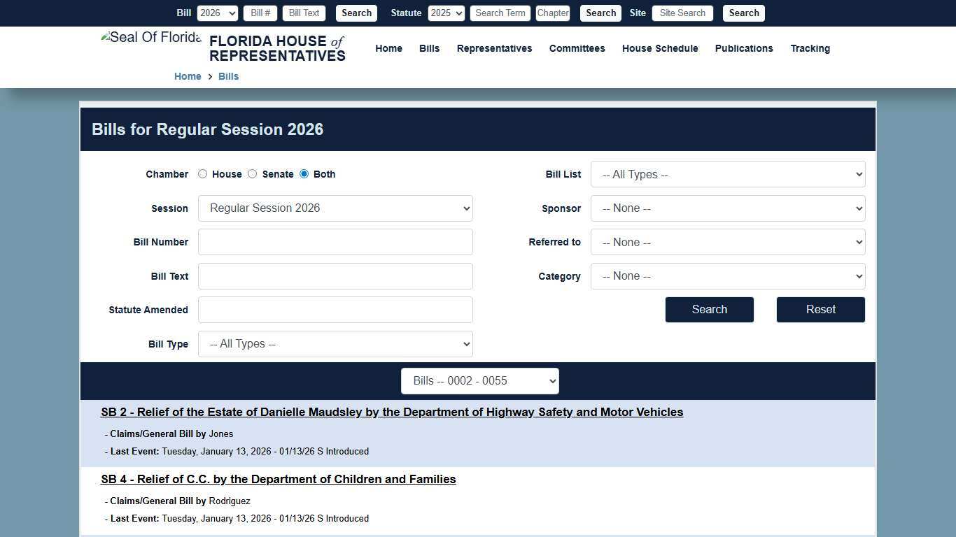 Bills for the Regular Session 2026 | Florida House of Representatives